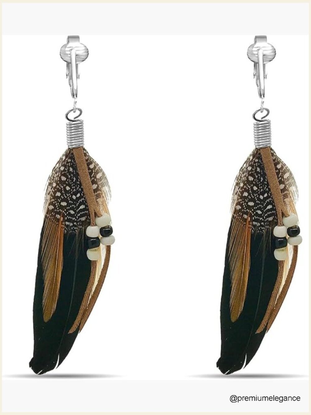 Clip On Tassel Earrings Real Feather Dangle Long Bohemian Earrings